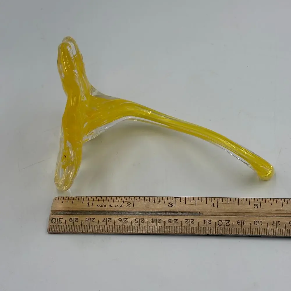 Vibrant Yellow Speckled Hand Blown Art Glass Flower Open Base Bud